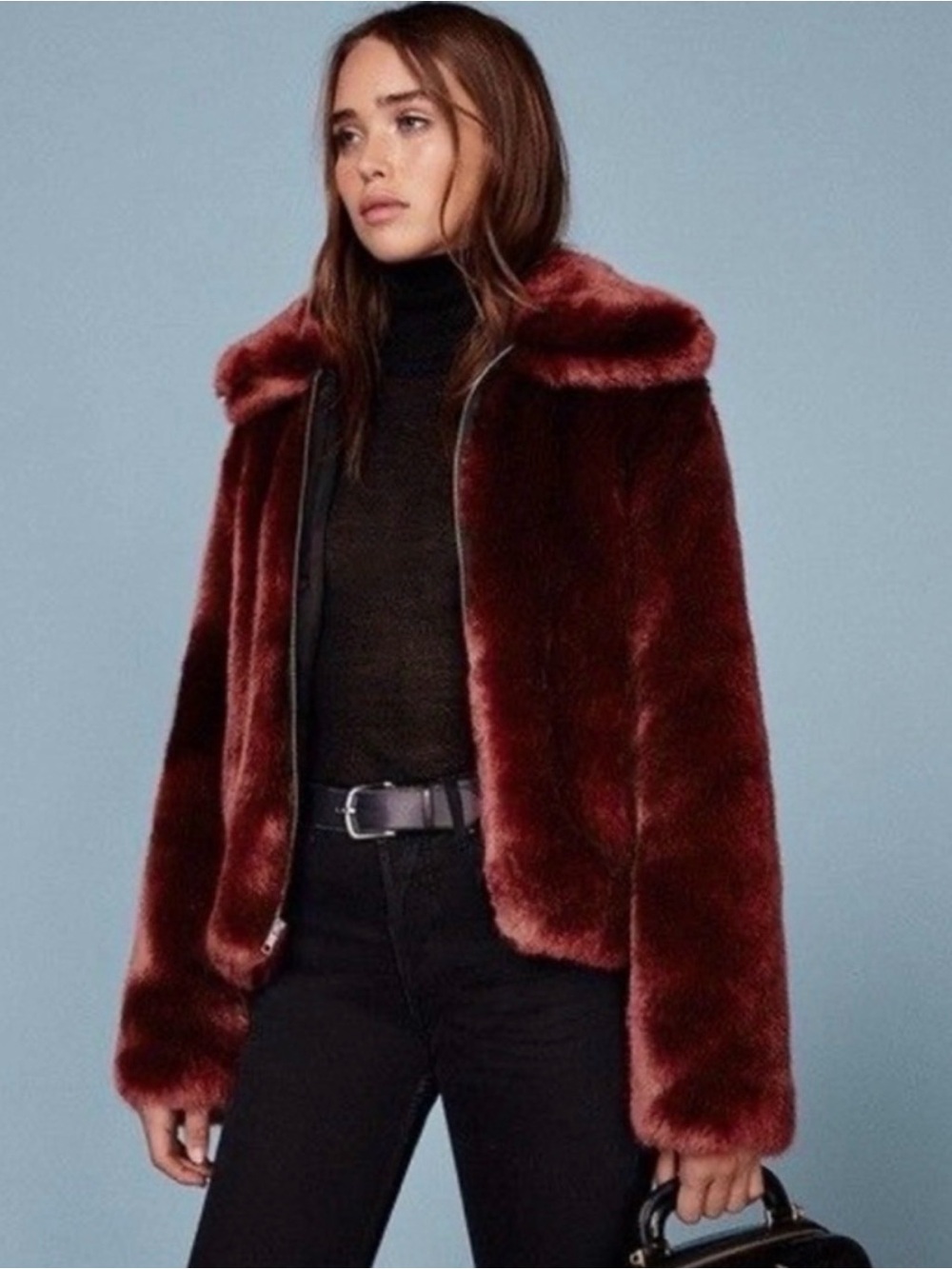 Express Plush Faux Fur Jacket in Deep Wine